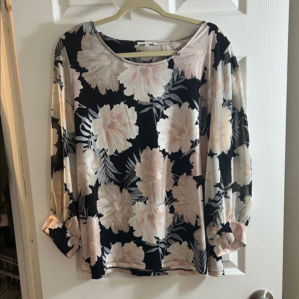 Calvin Klein Black and Cream Floral Blouse